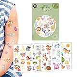 Hautfreundliche Kindertattoos zum Aufkleben - Motiv Tiere, Kinder-Tattoo Set mit...