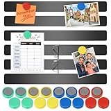 Wukong 6 Stück Magnettafel Memotafel, 30x3cm Schwarz Selbstklebend Magnetleisten mit 16...