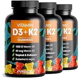 Vitamin D3 + K2 Gummies 180x mit je 1000 IE Vitamin D3 + 40 mcg Vitamin K2 - zuckerfrei...
