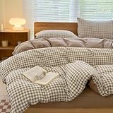 Generic Bettwäsche 135x200 Set,Braun Kariert,Landhaus Karo 8 mm, Geometrisch...