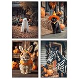 LAVEMA Halloween Herbst Poster Set A4 (21x30cm) Lustige Tiere Herbstliche Wanddeko Witzige...