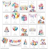 Set mit 20 Geburtstagskarten in leuchtenden Wasserfarben gemalt - kein Design zweimal -...