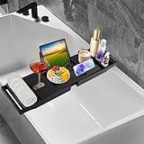Ausziehbare Badewannenablage aus Bambus, 75-110x3x23cm, Verstellbares Badewannenbrett, mit...