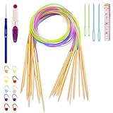 Coopay Bambus Rundstricknadel Set, 18 Stück 100cm Doppelspit Stricknadeln...