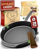 KRUSTENZAUBER Gusseisenpfanne Induktion 28cm inkl. Anleitung und Rezeptbuch - Geschliffene...
