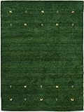 carpetfine Wollteppich Gabbeh Uni Grün 60x90 cm | Moderner Teppich für Wohn- und...