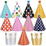 Chstarina 11 Stück Partyhüte zum Geburtstag mit Pompons, Partyhüte Party Kegel Hüte,...