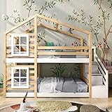 ZYLOYAL10 Kinderbett Baumhaus mit Speicherung und Rausfallschutz 90 x 200 cm, Hochbett...
