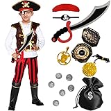 Tacobear Piratenkostüm Kinder Jungen mit Piraten Zubehör Set Piraten Hut Augenklappe...