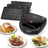 Sandwichmaker 3 in 1, Sandwichtoaster, Kontaktgrill, Waffeleisen 3 in 1, 3 Abnehmbare,...