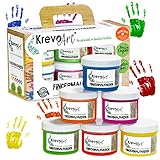 Krevo Art Fingermalfarben, Fingerfarben für Kinder, 6 leuchtkräftige und deckende Farben...