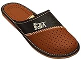 World of Leather Herren-Hausschuhe, echtes Leder, _vip .., Braun, 43 EU
