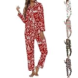 Schlafanzug Damen lang Weihnachts Schlafanzug Weihnachten Pyjama Damen Herren Partner Xmas...