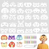 UptVin 32 Stück Tiermasken für Kinder, Blanko Masken zum Ausmalen Kreative Masken Kinder...