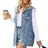 AUKLETBLIEF Damen Lose Casual Klassische Denim Jacke Ärmellose Knopf Denim Weste...
