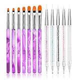 URAQT Pinselset für Nailart, 12-teilig Acryl Gel Nagel Pinsel Set, Nagelpinsel, Acryl...