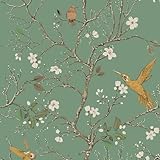 VaryPaper Blumentapete Vintage Klebe Tapete Selbstklebend 44.5cmx300cm Fototapete Vogel...