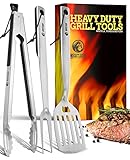 Grill Zubehör Set 3er-Pack Langlebiges Edelstahl Grillbesteck Set mit Zange,...