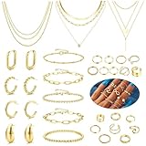 Morfetto Goldschmucksets für Frauen Trendige klobige goldene Creolen Goldene Accessoires...