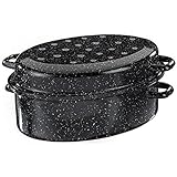 axentia Gansbräter schwarz/weiß 42 cm, Emaille-Bräter mit Deckel,...