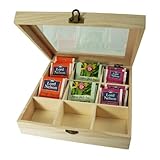 Incutex Aufbewahrungsbox aus Holz, Teebeutelbox, Teekiste, Teebox, Teedose Holz mit 9...
