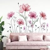 decalmile Wandtattoo Mohnblume Groß Rosa Wandaufkleber Blumen Aquarell Pflanzen...