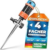 GRÜNTEK 4-facher Multifunktions-Kreisregner bis 452 qm. Großflächiger...