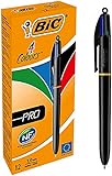 BIC Kugelschreiber 4 Colours Pro, mit schwarzem Schafft, 12er Pack, Ideal für das Büro,...
