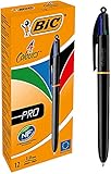 BIC 4 Farben Kugelschreiber Set 4 Colours Pro, mit schwarzem Schafft, 12er Pack, Ideal...