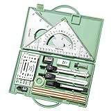 Zeichenwerkzeuge, Geometrie-Set, Lineal und Zirkel aus Metall, mit Etui, Set mit Kompass-...