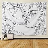 LOMOHOO Abstrakte Skizze Kunst Wandbehang Schwarz und Weiß Wandteppich Kissing...