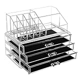 SONGMICS Make-up Organizer, Kosmetik-Organizer mit 3 Schubladen und 15 Fächern in...