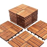 Ikodm Holzfliesen Akazienholz Terrassenfliesen, 33 Stück, 3 m² Balkonfliesen...