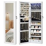 SONGMICS Schmuckschrank hängend, Wandspiegel, 6 LED-Glühbirnen, abschließbarer...