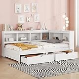 Aoskem Daybett Einzelbett Bett 90x200 cm Kinderbett, Tagesbett mit Stauraum Regale & 2...