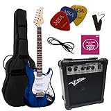 ELEKTROGITARRE DUNKELBLAU TRANSPARENT - E-GITARRE - IM SET MIT 20WATT...