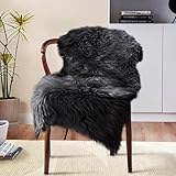 JXLOULAN Faux Lammfell Schaffell Teppich Schwarz 60x90 cm, Longhair Fell Flauschiger...