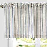 TOPICK Leinen Gestreifter Scheibengardine Halbtransparent Bistrogardine Sheer Vorhang...