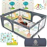 EveryKip® Laufstall Baby 120x120cm, Laufgitter baby mit atmungsaktivem Netz, Baby...
