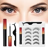 Magnetische Wimpern 5 Paare, Magnet Wimpern, 3D Magnetische Wimpern mit Eyeliner...
