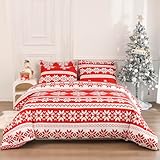 Luofanfei Weihnachten Bettwäsche 135x200 Rot Rentiere und Schneeflocke Muster...