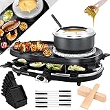 KESSER® 3in1 Raclette-Grill mit Naturgrillstein, Grillplatte und Fondue, Tischgrill für...