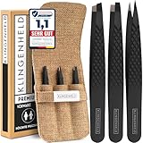 KLINGENHELD® Profi Pinzetten-Set mit ComfortGrip-Spitzen & Anti-Rutsch Griff -...