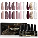 Shining She UV Nagellack,10 Farben Gel Nagellack Nude Rosa Braun Glitzer Gold...