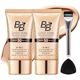 2 Stück BB Cream,LSF 50 Getönte Tagescreme 40g,mit Einem Grundierungspinsel,Einer...