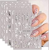 Nagelsticker Selbstklebend, 6 Blatt 5D Nail Art Sticker, Blumen Nagelaufkleber,...