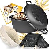 BROTBACKFEE® Gusseisen Topf mit Deckel Brot backen Brottopf zum backen [5 in 1 Gärkorb,...