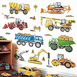 decalmile Wandsticker Kinderzimmer Bagger Fahrzeuge Wandtattoo Baustelle Traktor Auto...