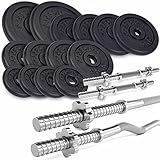 ScSPORTS® Hantelset 75 kg mit 1x Langhantel, 1x SZ Curlstange und 2X...