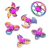 SCIONE 6er-Set Fidget Spinner Metall – Regenbogen-Spinner für Kinder/Erwachsene,...
